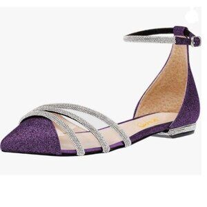 XYD Eggplant Clear Pointed Toe D'Orsay Wedding Sandals Glitter Rhinestones Shoes